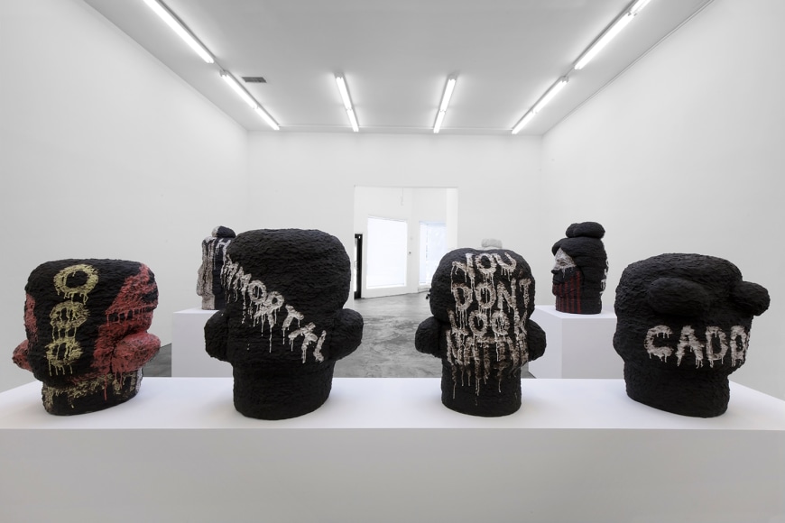 Installation View of "SAH CADO (Mrs. Cado)", "YOU DON'T LOOK NATIVE", "WE ARE IMMORTAL",  and "She Dances for Her Ancestors" (Back Side)