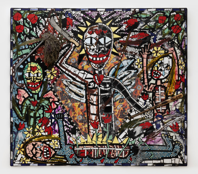 Cameron Welch, Black Cupid, 2019, Oil, acrylic, spray and collage on mosaic tile, 78 x 68 in (198.1 x 172.7 cm), CWE19.001