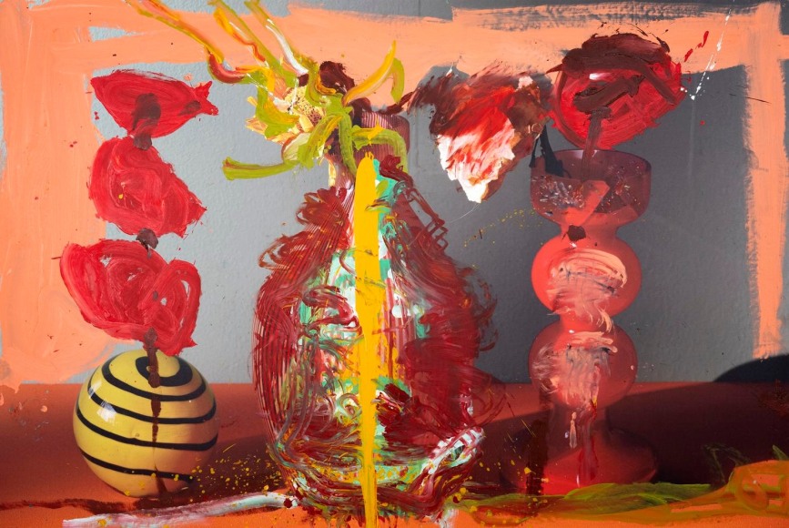 Jorge Galindo & Pedro Almodóvar EL BERMELLON, 2019 Oil and digital print on canvas 78 3/4 x 118 in 200 x 300 cm