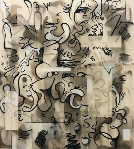A Jan-Ole Schiemann painting with pale beige and vanilla tones.