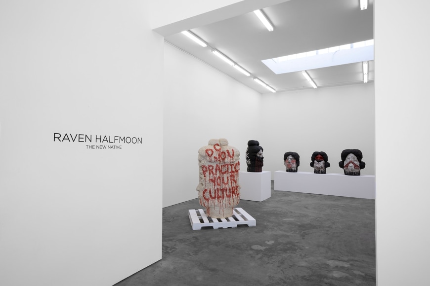 Installation View of "DO YOU PRACTICE YOUR CULTURE?", "DO YOU SPEAK INDIAN?", "SAH CADO (Mrs. Cado)", "YOU DON'T LOOK NATIVE", and "WE ARE IMMORTAL"