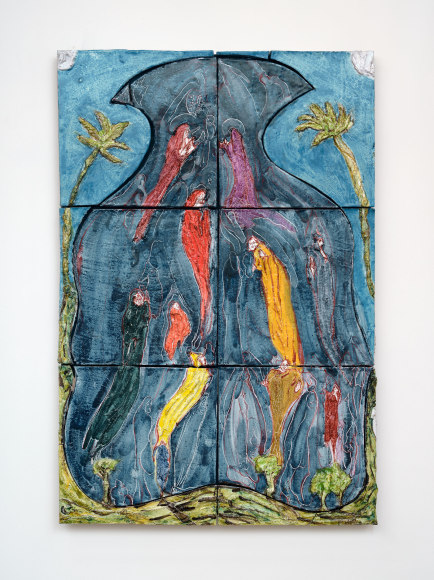 Lola Montes Ascending souls, 2022 Hand-painted terracotta relief tiles, mounted on aluminum backing 47 1/2 x 32 x 3 in 120.7 x 81.3 x 7.6 cm (LMO22.034)