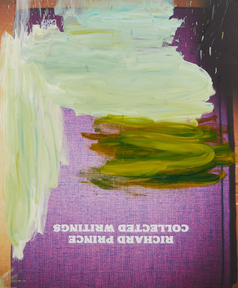 Peter Bonde, Book Painting (Richard Prince Collected Writings Hardcover 200 pages published September 1, 2011 Hatje Cantz), 2016. Oil and inkjet print on canvas, 94.49 x 78.74 x .79 inches, 240 x 200 x 2 cm (PB16.004)