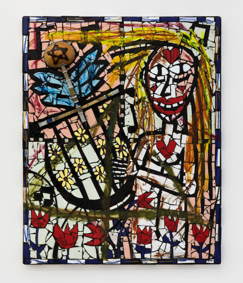 Cameron Welch, Out of Tune, 2019, Oil, acrylic, spray, collage, found objects, and ceramic on panel 60 x 48 in (152.4 x 121.9 cm), CWE19.009