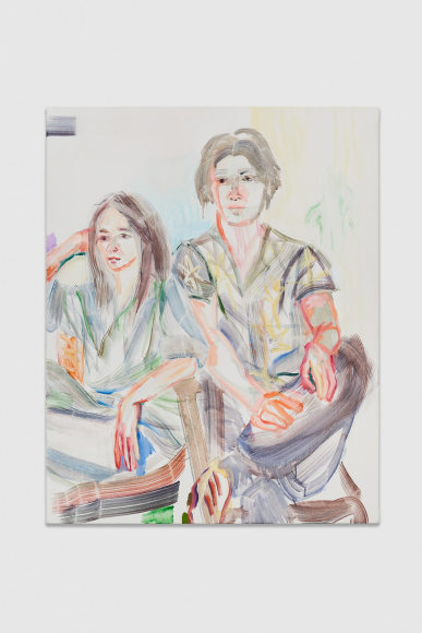 Gerlind Zeilner Chrisy and Norbert, 2022 Signed on the back Egg tempera and oil on canvas 39 3/8 x 31 1/2 in 100 x 80 cm (GZE22.018)