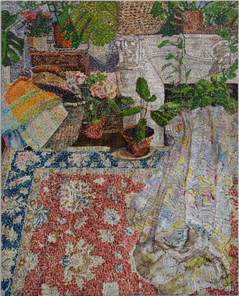 Gregory Hodge Red Rug with Plants, 2025 Acrylic on linen 78 3/4 x 63 in 200 x 160 cm (GHO25.018)