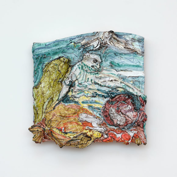 Lola Montes Sylph, 2022 Hand-painted terracotta relief, mounted on aluminum backing 16 1/2 x 16 3/4 x 3 1/2 in 41.9 x 42.5 x 8.9 cm (LMO22.040)