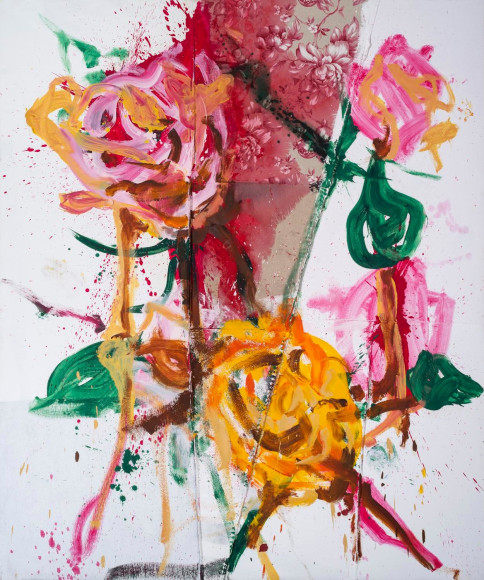 Jorge Galindo FLORES PARA MISHIMA, 2019 Oil on canvas and fabrics 94 1/2 x 78 3/4 in 240 x 200 cm