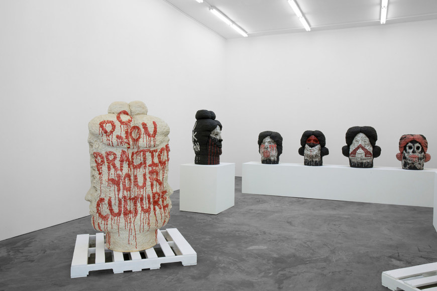 Installation View of "DO YOU PRACTICE YOUR CULTURE?", "DO YOU SPEAK INDIAN?", "SAH CADO (Mrs. Cado)", "YOU DON'T LOOK NATIVE", "WE ARE IMMORTAL",  and "She Dances for Her Ancestors"