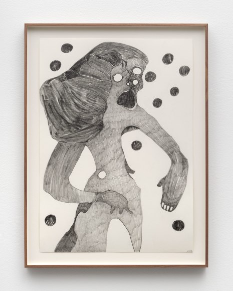 Nicola Tyson Disco dancer #1, 2022 Graphite on paper 28 1/2 x 21 1/2 x 1 1/2 in (framed) 72.2 x 54.5 x 3.8 cm (framed) (NTY22.026)