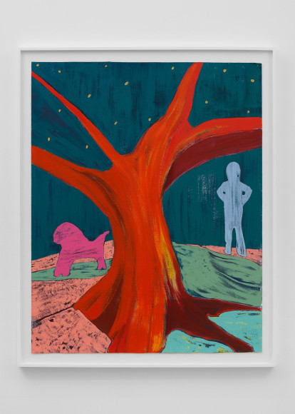Nicola Tyson Man and Dog, 2021 Acrylic on paper 44 x 35 in 111.8 x 88.9 cm (NTY22.025)