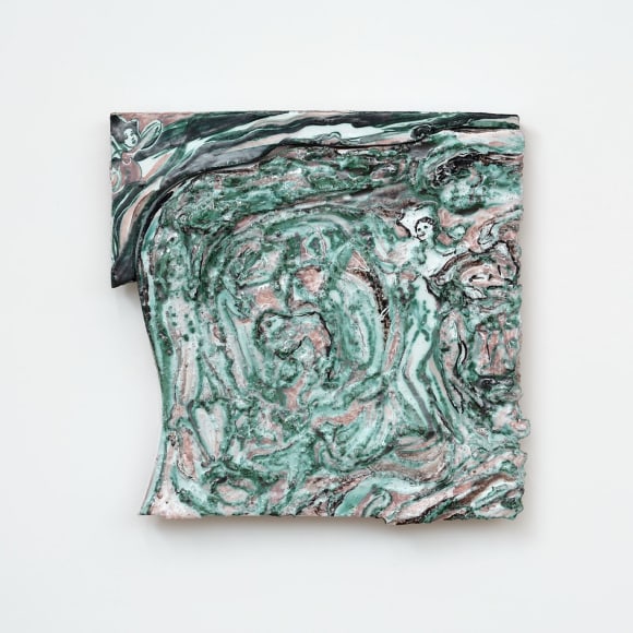 Lola Montes Separadio, 2022 Hand painted terracotta relief, mounted on aluminum backing 16 x 16 x 3 in 40.6 x 40.6 x 7.6 cm (LMO22.043)