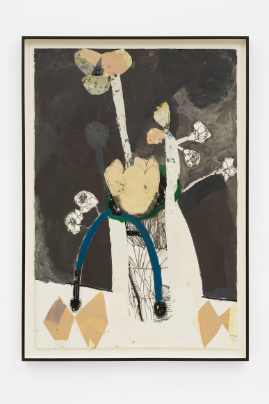 Mònica Subidé Flowers and diamonds, 2022 Oil, collage and watering pencil on paper 43 3/4 x 29 7/8 in 111 x 76 cm 47 1/4 x 33 1/8 in (framed) 120 x 84 cm (framed) (MSU22.024)
