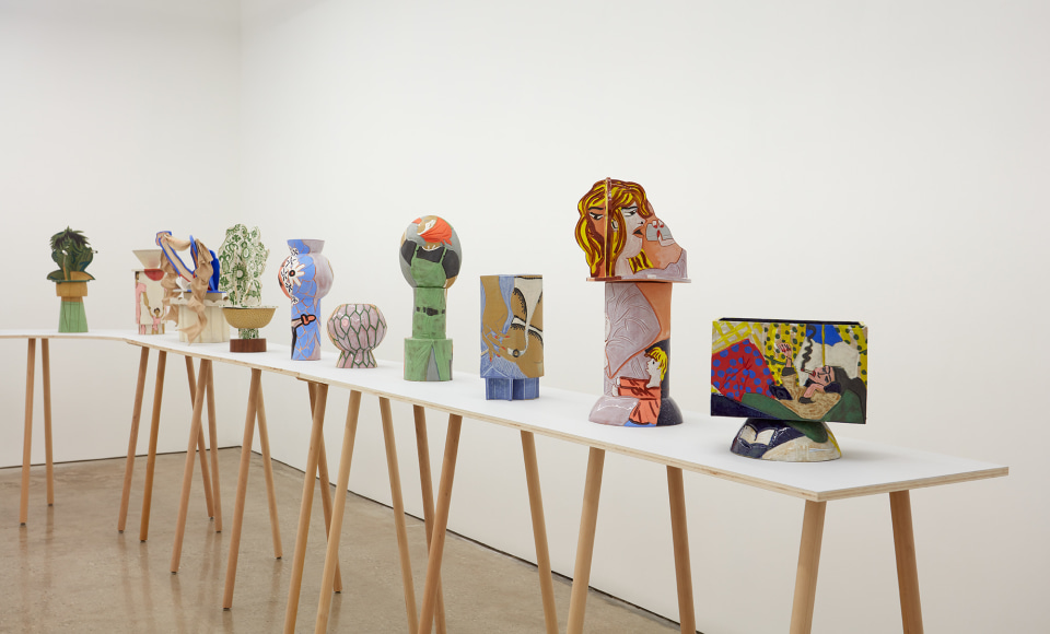 Installation View of Half of &quot;Propaganda Pots&quot; (2018) by Bari Ziperstein