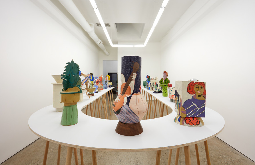 Installation View of &quot;Propaganda Pots&quot;  (2018) by Bari Ziperstein specifically highlighting the &quot;No, we didn't reap or plough - We just had a picnic in the field &quot;