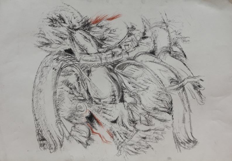 Elias Zayat,&nbsp;Study, 2014, Charcoal and pastel on paper, 52 x 75 cm
