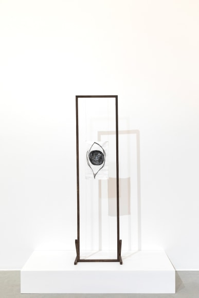 Ana Mazzei, Run Rabbit Run, Eye, 2018, Peroba wood metal string and painted linen,