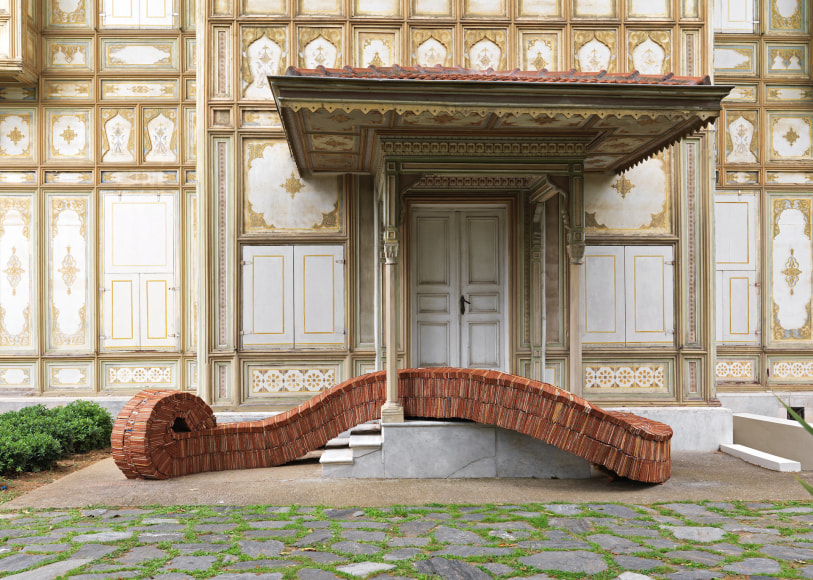 Hera B&uuml;y&uuml;ktaşcıyan, Pneuma, 2020-2022, Site specific&nbsp;installation, Brick, carpet, fabric, Dimensions variable