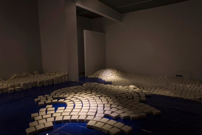 Hera B&uuml;y&uuml;ktaş&ccedil;ıyan, In Situ, 2013, 2000 blocks of soap, blue vynil