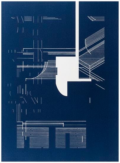 Seher Shah and Randhir Singh, Studies in Form, Flatlands Blueprints (detail), 2018, Cyanotype prints on Arches Aquarelle Paper, 38&nbsp;x 28&nbsp;cm