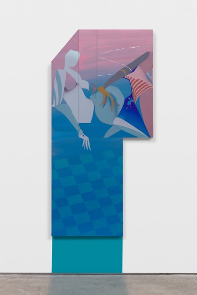 Maryam Hoseini,&nbsp;Two Visitors and Broken Window, 2020, Acrylic, ink and pencil on wood panel