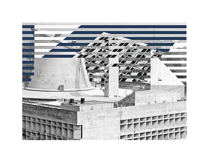Seher Shah, Capitol Complex, Blue Assembly, 2012, Collage on paper, 28 x 36 cm