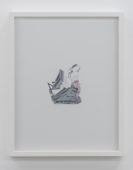 Nazgol Ansarinia, Untitled, Demolishing buildings, buying waste, 2018, Ink and marker on paper, 35.5 x 28 cm