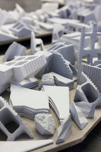 Nazgol Ansarinia,&nbsp;The Mechanisms of Growth, Demolishing buildings, buying waste (detail), 2017,&nbsp;Plaster, pigment and glue, Dimensions variable