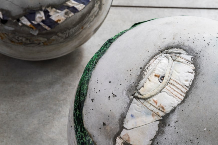 Rossella Biscotti, A shirt, blue pants, blue jeans, a towel (detail), 2018