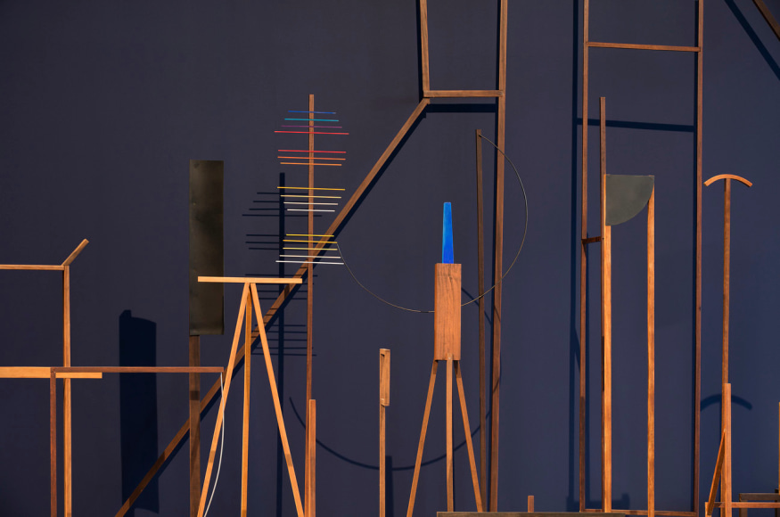 Ana Mazzei, Espetáculo (detail), 2016, Metal, felt, acrylic, varnish and linseed oil on the woods cumaru, perobinha, itabu and compensated, variable dimensions