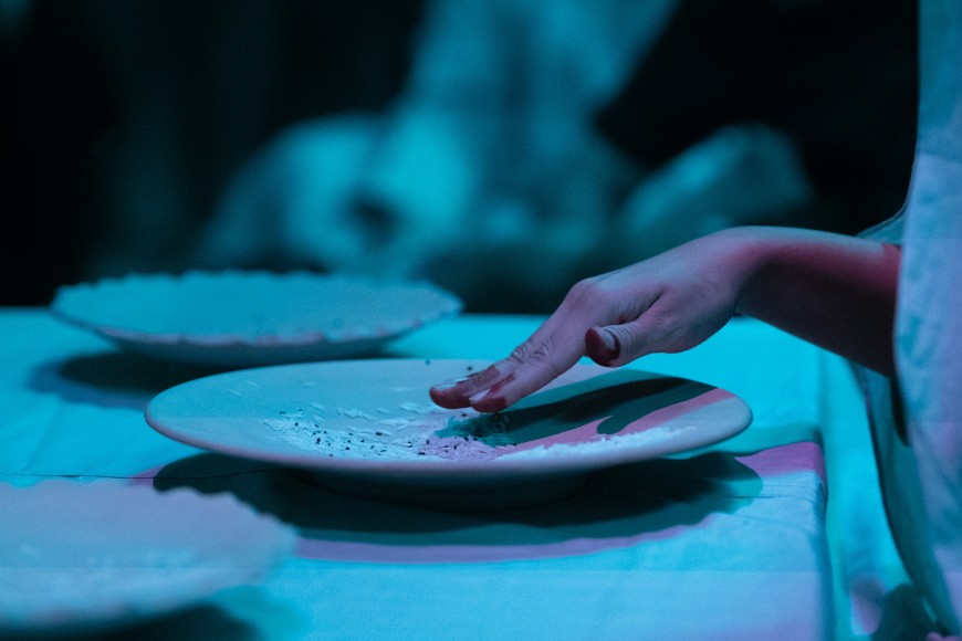 Afra Al Dhaheri, D-constructing Collective Exhaustion (Performance), 2024, Light, rope, sound, wood, Dimensions variable