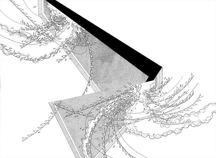 Seher Shah, Unit Object (bent), 2011, Graphite and gouache on paper, 76 x 56 cm