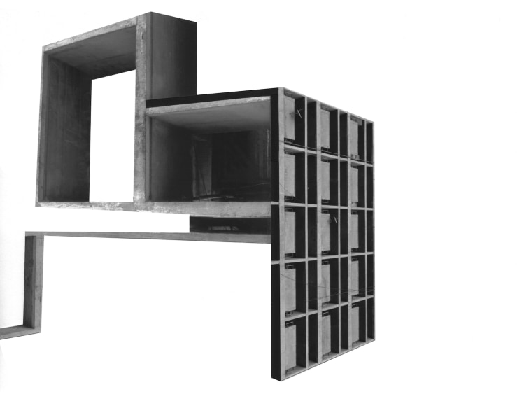 Seher Shah,&nbsp;Capitol Complex, Concrete Object, 2014, Collage on paper, 28 x 36 cm