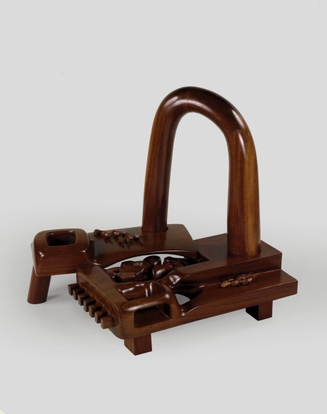 Chaouki Choukini, Un pont, un projectile, ou un Arc-en-ciel, 1976, Iroko, Approx. 120 x 90 x 70 cm