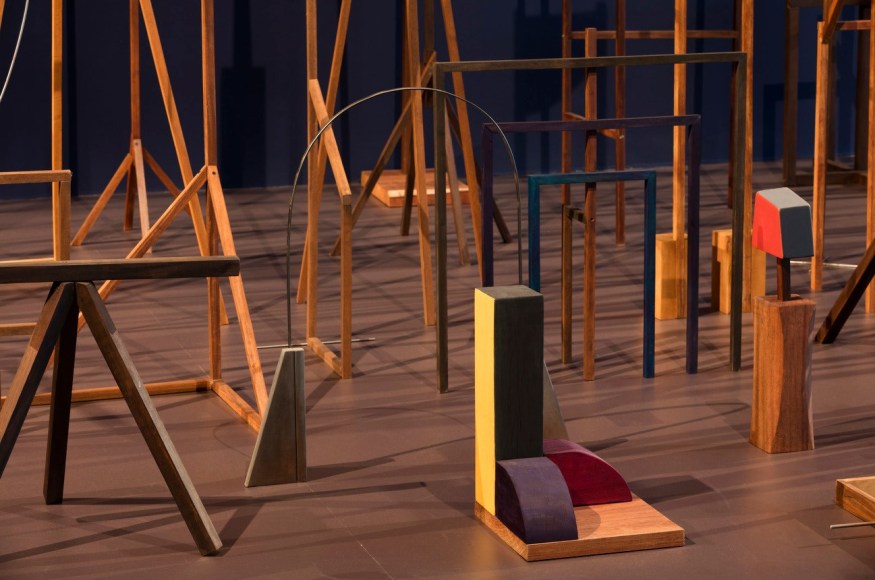 Ana Mazzei, Espetáculo (detail), 2016, Metal, felt, acrylic, varnish and linseed oil on the woods cumaru, perobinha, itabu and compensated, variable dimensions