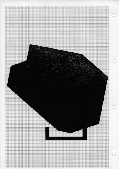 Seher Shah, Hewn (monolith object), 2014, Woodcut on A4 grid paper, 30&nbsp;x 21 cm