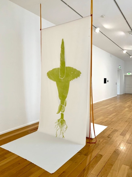 Rossella Biscotti, Amorphophallus (Blue/Green), 2019, Installation view at Mus&eacute;e de Rochechouart, France, 2020