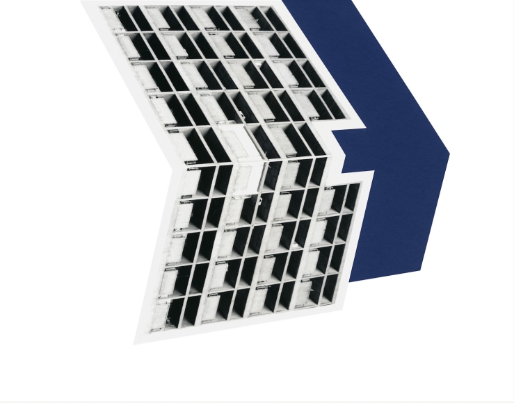 Seher Shah, Capitol Complex, Blue Fold, 2014, Collage on paper, 28 x 36 cm