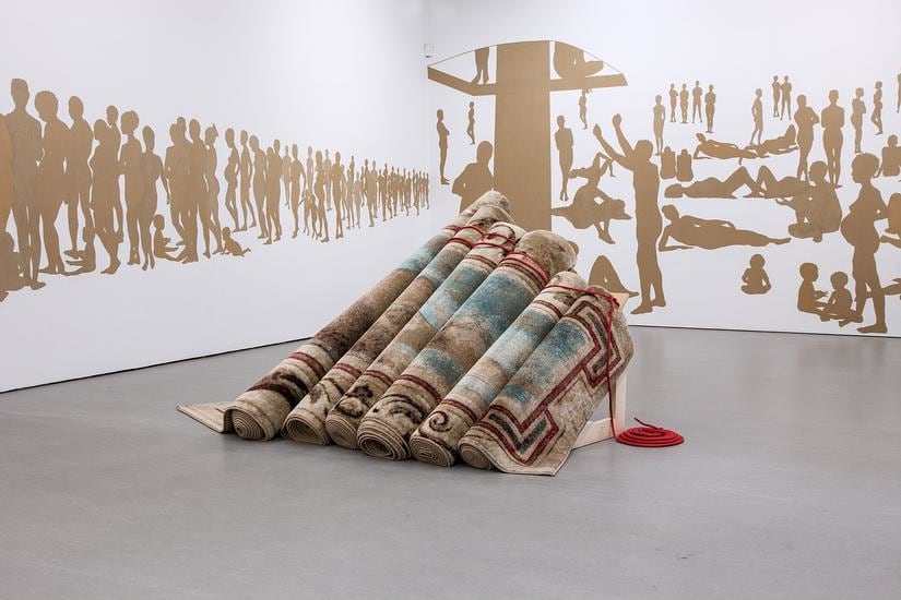 Hera B&uuml;y&uuml;ktaşcıyan, Destroy Your House, Build up a Boat, Save Life,&nbsp;2015, Carpet, wood, rope