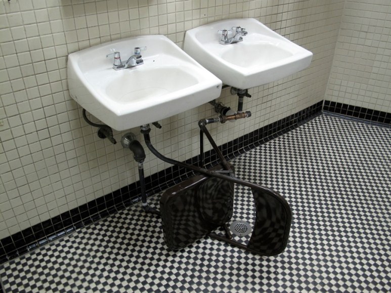 Shadi Habib Allah, Chair Sink, 2009, Folding industrial chair, plumbing bits, sketches, Dimensions variable