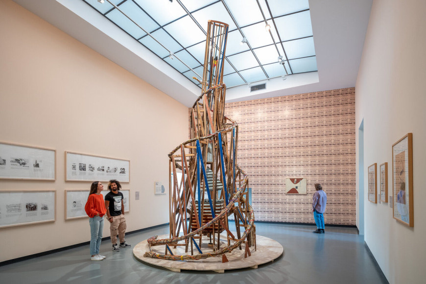 Michael Rakowitz, White Man Got No Dreaming, 2008, Salvaged building materials, radio transmitter, ink on paper