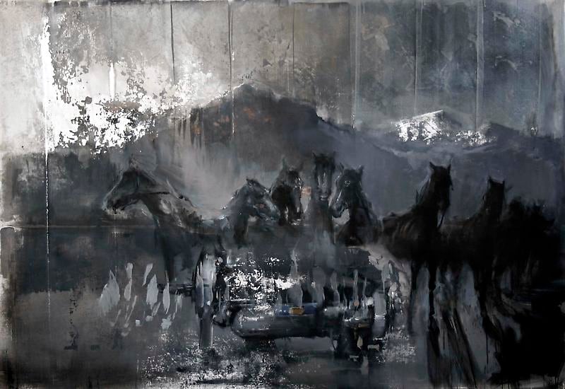 Zsolt Bodoni, Horses, 2012, acrylic and oil on canvas, 135 x 195 cm