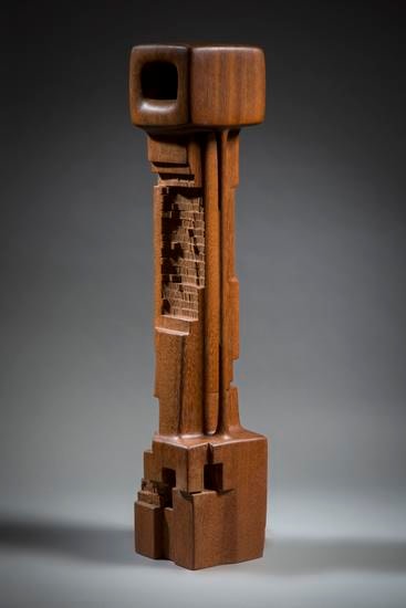 Chaouki Choukini, Claire de Lune, 2011-12, Iroko, 97 x 19 x 19 cm