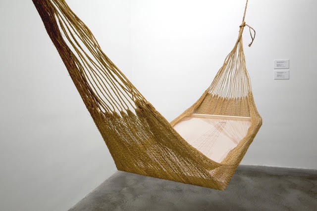 Alessandro Balteo Yazbeck, Chinchorro/Hammock, 2004&ndash;2010, Hand-woven fibers of the Moriche palm, Screenprint on Arches paper,&nbsp;102 &times; 69 cm