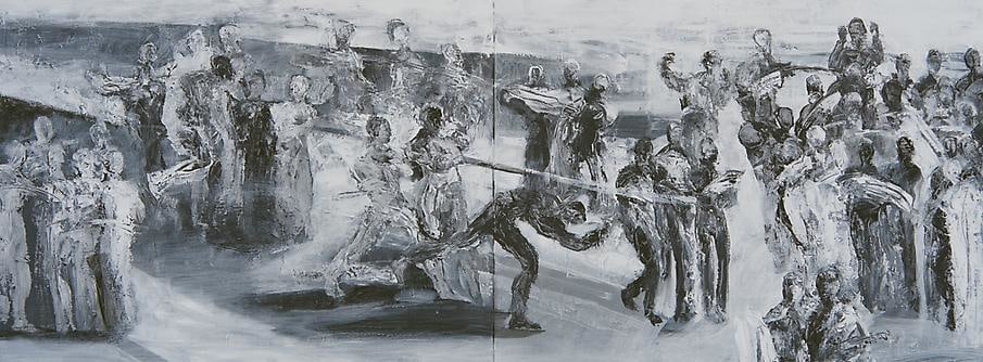 Ahmad Moualla, Untitled, 2011, Mixed media on canvas, 71.5 x 194 cm