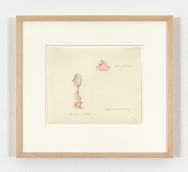 Proposal for a Giant Balloon in the Form of a Tube and its Contents &ndash; Shown in Relation to the Giant Ice Bag, 1969-70, graphite and color pencil on paper, frame: 14 7/8 x 16 1/4 in. (37.8 x 41.3 cm).