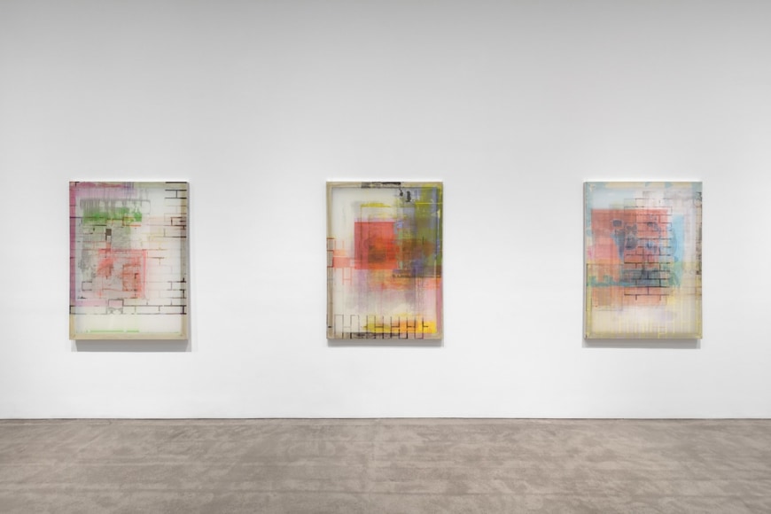 Installation view, Lynda Benglis, Eric N. Mack, Kelley Walker, Paula Cooper Gallery, New York, NY, September 8 &ndash; October 10, 2020.