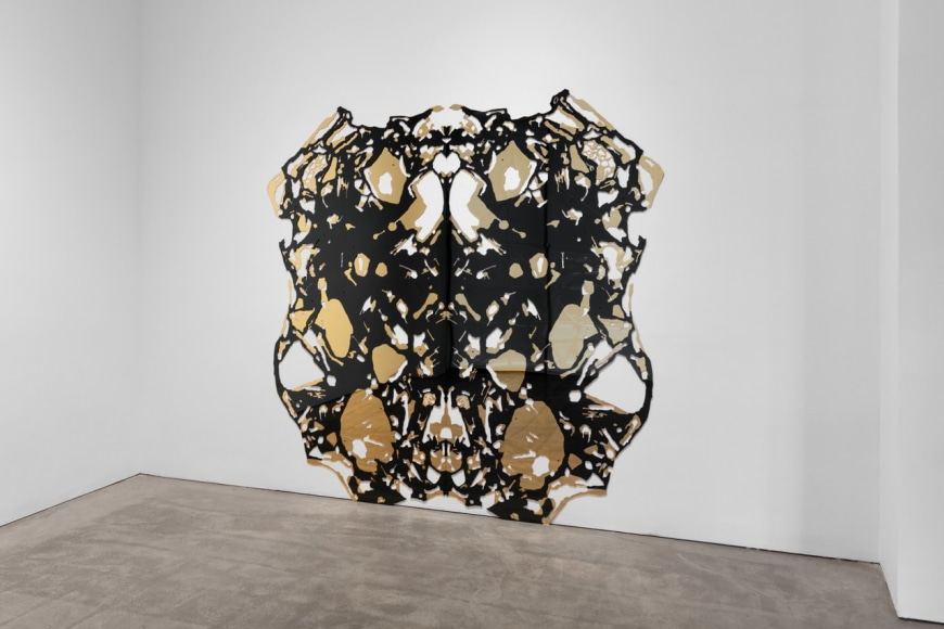 Installation view, Lynda Benglis, Eric N. Mack, Kelley Walker, Paula Cooper Gallery, New York, NY, September 8 &ndash; October 10, 2020.