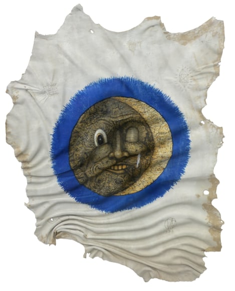 William T. Wiley It's Only a Pay Per Moon, 1974 Lithograph on leather hide, ed. 40