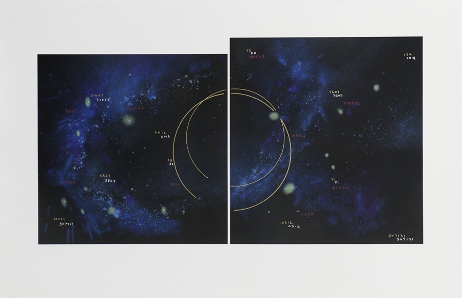 Lita Albuquerque Island Universes II, State II, 2002-2020 Lithograph with gold, white &amp; red enamel appliqu&eacute;